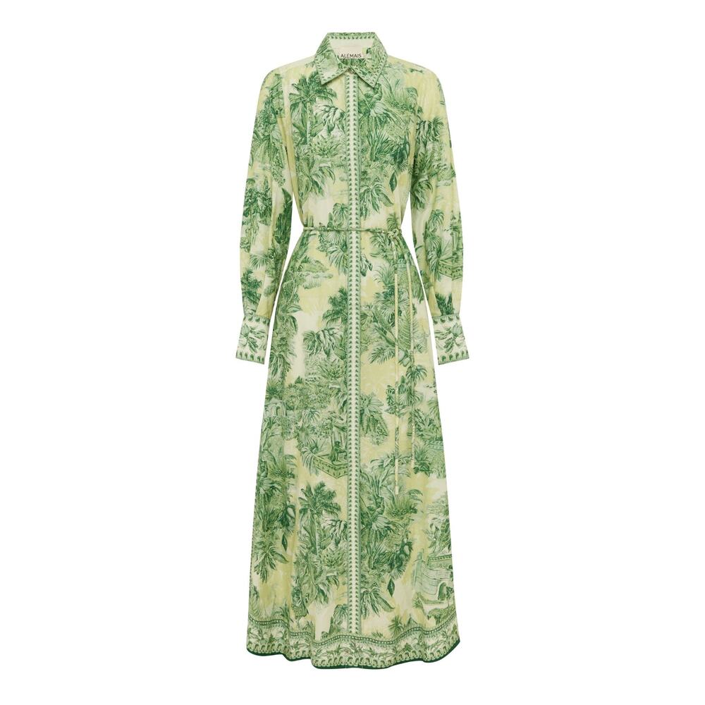 Alemais Sara belted printed cotton and silk-blend maxi dress